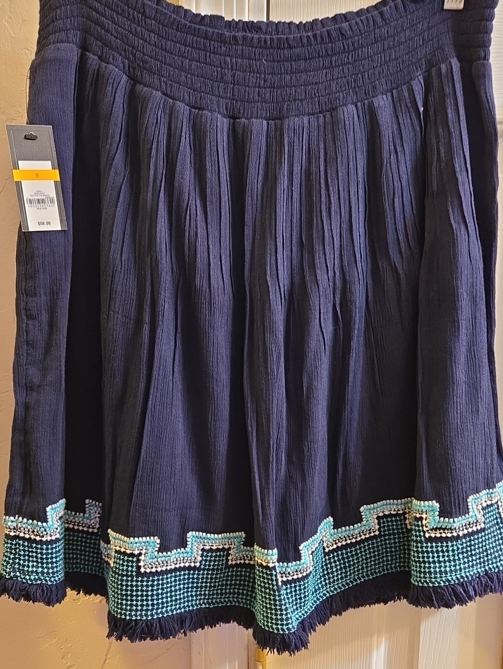 crown & ivy Navy Skirt with Turquoise Embroidered Hem